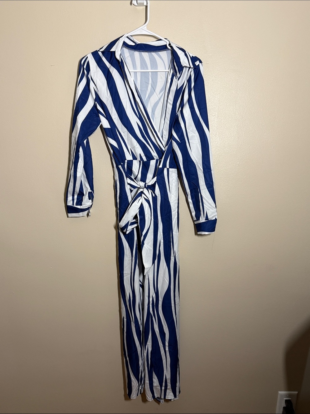 Unbranded Tie Stripe Zebra Print Long Sleeve Collared Maxi Dress size Medium